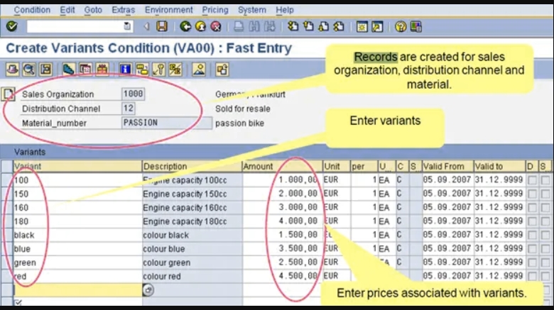 Maintain pricing condition records